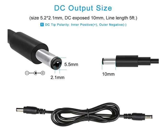 Close-up of 5.5×2.5mm DC connector
