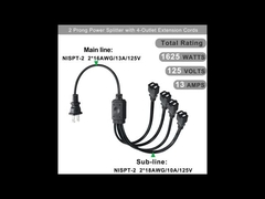 USA-certificaat 6Ft 3 Pin Plug 515P tot 3 Way Nema 515R Ac Extension Cord Three Prong Outlet Splitter