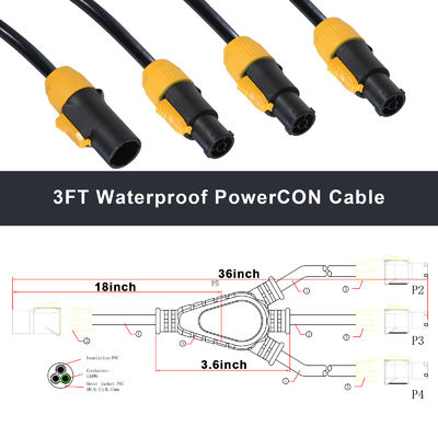 Nac3fca Indoor en Outdoor 20A True1 Male To 3 Female Y Splitter PowerCON Kabel 1m-10m Lengte