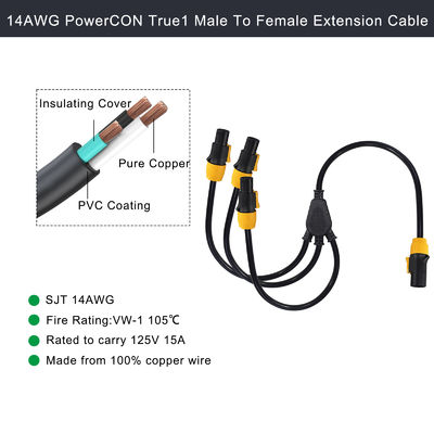 Nac3fca Indoor en Outdoor 20A True1 Male To 3 Female Y Splitter PowerCON Kabel 1m-10m Lengte