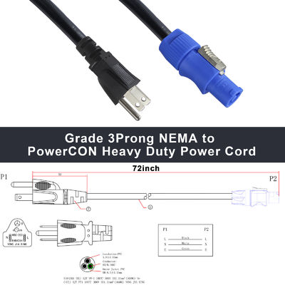 SJT SJTW Draadverlenging 3Pin USA Power Cord 3M met US to PowerCON connector