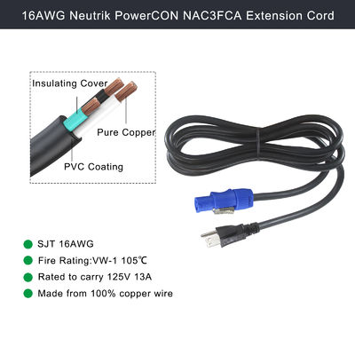 SJT SJTW Draadverlenging 3Pin USA Power Cord 3M met US to PowerCON connector