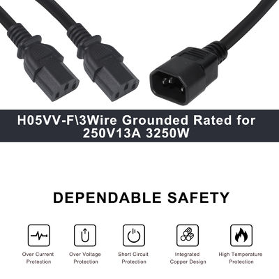 Duurzaam OEM ODM Power C14 C13 3 Way Splitter Extension Cord 0,8m IP11