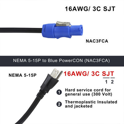 NEMA 5-15P naar NAC3FCA 10A/15A American Power Cable AC 14AWG NEMA5-15P naar PowerCon NAC3FCA voor LED-scherm