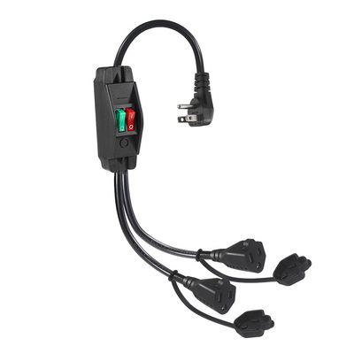 15A/125V Flat Plug Inline 1 Main Line 2 Sub Nema 515P 3Pin Y Type Splitter Power Cord Met Switch