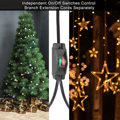 15A/125V Flat Plug Inline 1 Main Line 2 Sub Nema 515P 3Pin Y Type Splitter Power Cord Met Switch