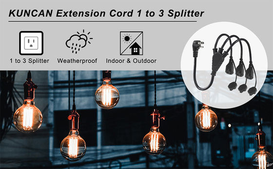 USA-certificaat 6Ft 3 Pin Plug 515P tot 3 Way Nema 515R Ac Extension Cord Three Prong Outlet Splitter