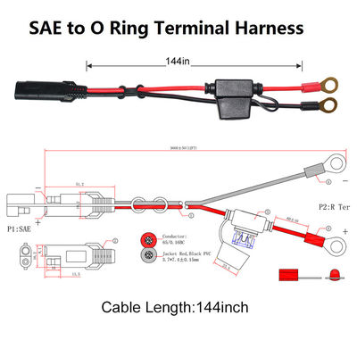 10A 2 pin SAE-oplader naar Eyelet-terminal Zonne-energie-kabel 2 voet lage spanning