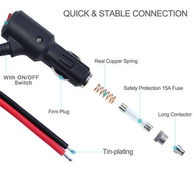 ON OFF Schakelaar Hoek Sigarettenanker Man Plug Auto Charger Zonne-energie Kabel 18AWG 16AWG