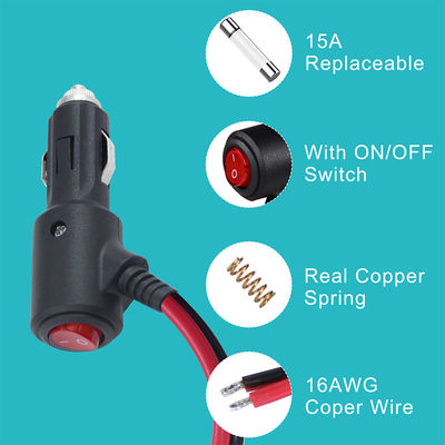 ON OFF Schakelaar Hoek Sigarettenanker Man Plug Auto Charger Zonne-energie Kabel 18AWG 16AWG