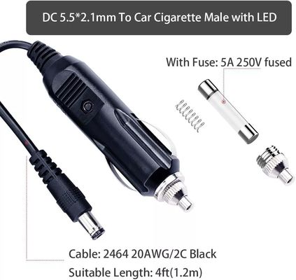 Draagbare DC12V auto sigarettenanker aansluitkabel met 5,5 mm * 2,1 mm connector