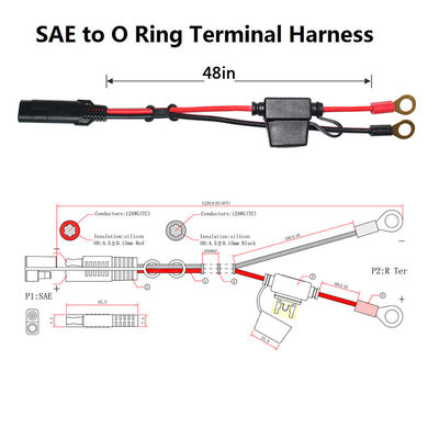 2468 20AWG SAE 2 pin verlengkabel met op maat gemaakte draad-ooglets