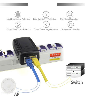 DC-aansluiting 2 RJ45-poorten POE-injector stroomtoevoer 24V 1a Voor IP-camera