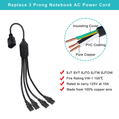 Zwarte spoelhoekconnector H05vv F Plug Iec C13 Iecc14 Man tot Vrouw Y Splitter Kabel Stromverlengingskabel