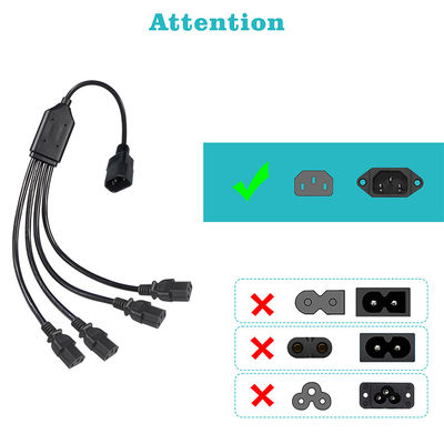 Zwarte spoelhoekconnector H05vv F Plug Iec C13 Iecc14 Man tot Vrouw Y Splitter Kabel Stromverlengingskabel