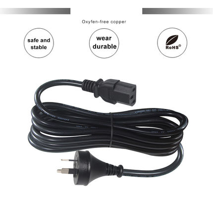 3 pin AU Plug to C13 Power Cord 1.8m Zwart SAA gecertificeerd