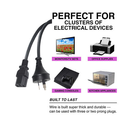 3 pin AU Plug to C13 Power Cord 1.8m Zwart SAA gecertificeerd