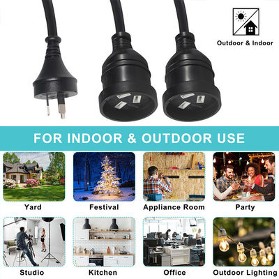Australië Plug H05vv-f 3g 3*0.5mm2/0.75mm2 IEC Connector Power Cord met dubbele vrouwelijke