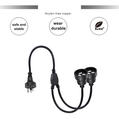 Australië Plug H05vv-f 3g 3*0.5mm2/0.75mm2 IEC Connector Power Cord met dubbele vrouwelijke