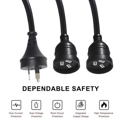Australië Plug H05vv-f 3g 3*0.5mm2/0.75mm2 IEC Connector Power Cord met dubbele vrouwelijke