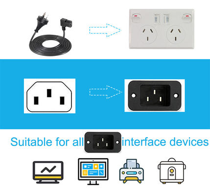90 graden rechthoek C13 tot SAA 3Pin stroomkabel H05VV-F 3G*0.75mm2 1.2M voor PC-monitor