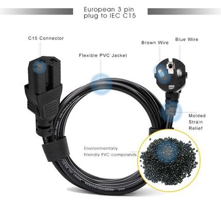Pse Pdu vergrendelingsstapel stroomkabel met herdraaibaar Schuko CEE 77 tot IEC15 aansluiting
