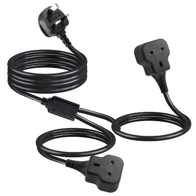Koper 3 Draden AC Power Cord UK 3Pin Man tot Dubbel Vrouwelijke Connector Y Splitter Engeland Kabel