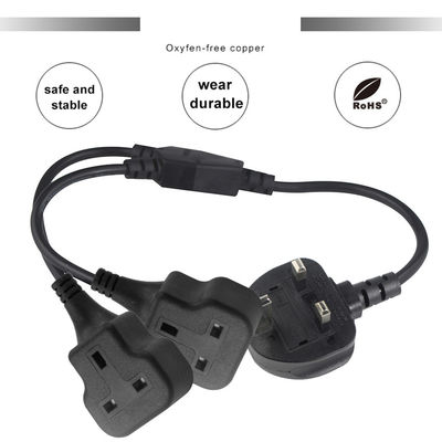 Koper 3 Draden AC Power Cord UK 3Pin Man tot Dubbel Vrouwelijke Connector Y Splitter Engeland Kabel