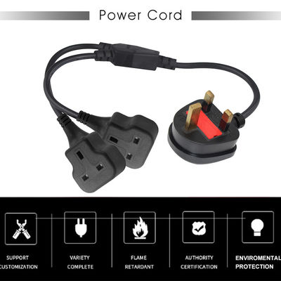 Koper 3 Draden AC Power Cord UK 3Pin Man tot Dubbel Vrouwelijke Connector Y Splitter Engeland Kabel