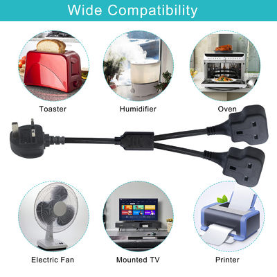 Koper 3 Draden AC Power Cord UK 3Pin Man tot Dubbel Vrouwelijke Connector Y Splitter Engeland Kabel