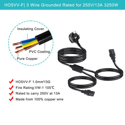 UK Adapter C13 Y Splitter Iec Plug Cable End voor buitenverlenging Lead 1 tot 2 Power Strip