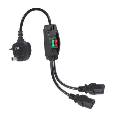 UK stekker 2xC13 Y-splitter netsnoer 7A 0.8M Zwart Wit