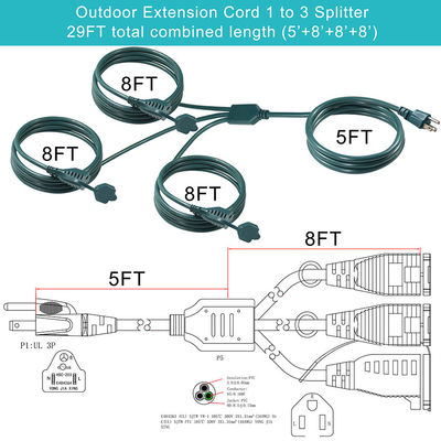 IP11 Groen Kleur Multi Ways Us Kabel 515P tot 3X Nema 515R Elektriciteitsstop Mains Power Cable Splitter