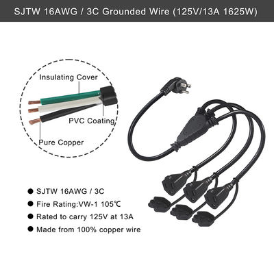 Buiten waterdicht verlengsnoer 3 prong AC stopcontact NEMA Man tot 3 Vrouw 515R