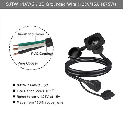 Stroomtoevoer SJTW US Man tot Vrouw Plug NEMA 5-15R Tot Waterdichte Converter