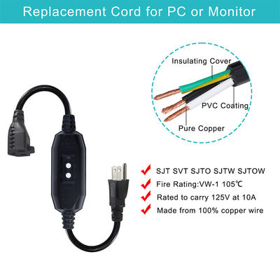 GFCI NEMA 515P tot 515R wisselstroomkabel voor pc-laptop Voedingskabel 4 ft Zwarte verlengdraad