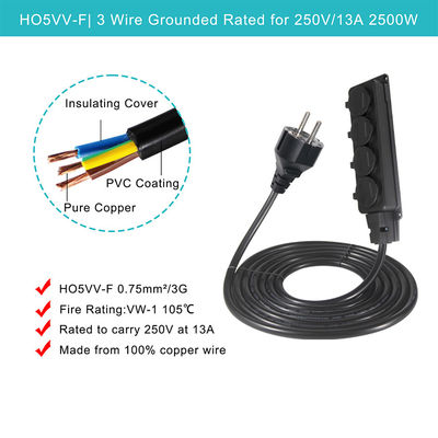 Europa Schuko Kabels Adapter Type F Plug Kabel Stroom aansluiting 4x stopcontact Eu Verlengsnoer