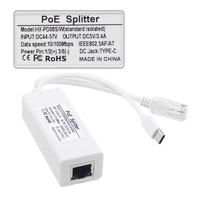 USB van 48 Volt POE Splitter naar 12V Camera 802.3af USB Type C Single Lan Port 1A 1.2A