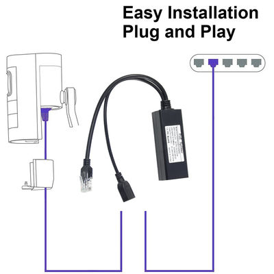 48V tot 5V 2.4A PoE Splitter USB Type A Vrouwelijke 802.3af Power Over Ethernet Splitter