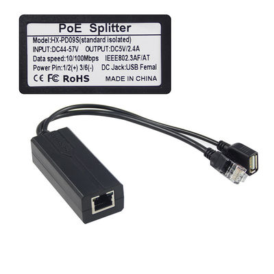 1Gbps Schakelaar Capaciteit PoE Splitter 48V tot 5V 2.4A USB Type A Vrouwelijke 802.3af Power Over Ethernet