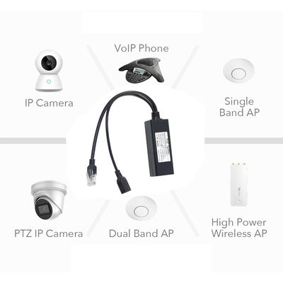 1Gbps Schakelaar Capaciteit PoE Splitter 48V tot 5V 2.4A USB Type A Vrouwelijke 802.3af Power Over Ethernet