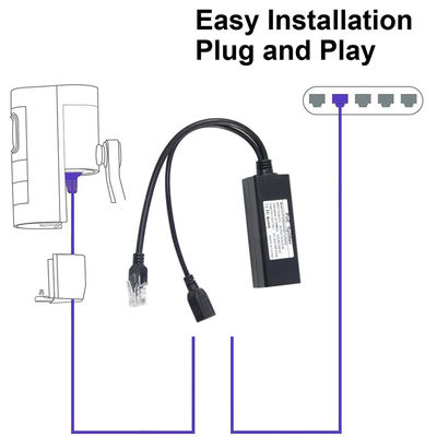 1Gbps Schakelaar Capaciteit PoE Splitter 48V tot 5V 2.4A USB Type A Vrouwelijke 802.3af Power Over Ethernet