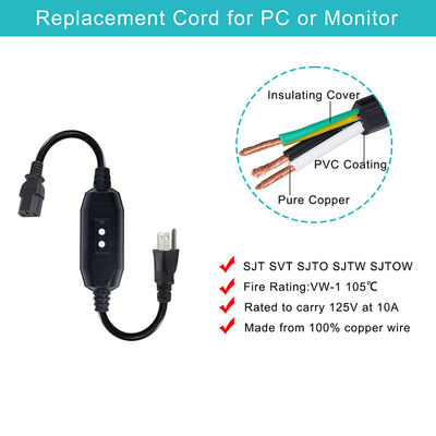 Huishoudelijk apparaat IP54 Buitenkabel met GFCI NEMA 5-15P tot IEC 60320 C13 Vrouwelijke kabellengte 0,5 m
