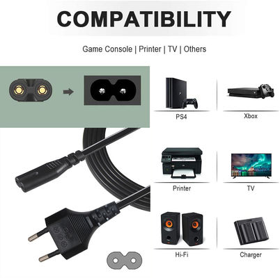 EU 2-Pin naar IEC C7 Power Cord 1,5m 250V 10A PVC