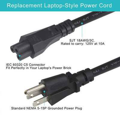 15 ft 120 volt laptop stroomkabel met Nema 515P tot IEC 320 C5 connector gecertificeerd