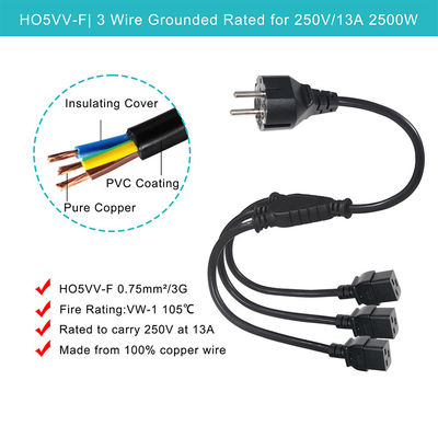 Verlenging Schuko Plug To 3X C19 Vrouwelijke stopcontact 16A Eu Power Cord met goedgekeurde