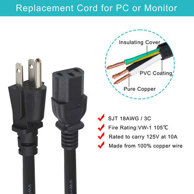 6FT Monitor Laptop Power Cord 3Prong Nema 515P tot IEC 320 C13 voor huishoudelijke apparaten