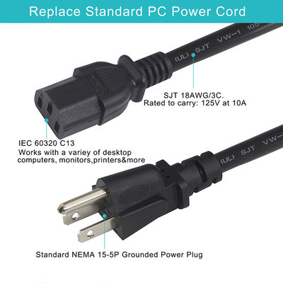 6FT Monitor Laptop Power Cord 3Prong Nema 515P tot IEC 320 C13 voor huishoudelijke apparaten