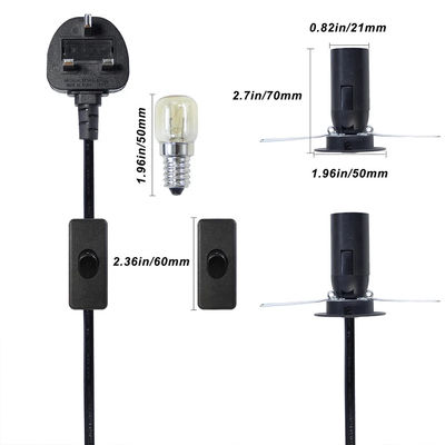 3A 5A Britse gesmolten 3 pin stroom aansluiting zoutlampkabel met 303 Inline Switch E14 lamphouder OEM/ODM