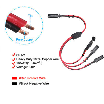 SAE tot SAE verlengkabel 3 richtingen splitter 12V 16AWG 2FT 2 pin snelle ontkoppeling stekker